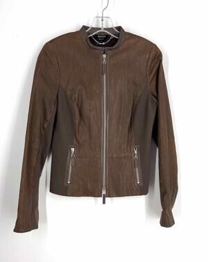 Worth Size 4 Brown Stripe Leather Designer Jacket